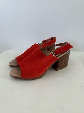 SOREL Nadia Suede Open-Toe Slingback Heels Wedges Sandals Size 9.5 Orange